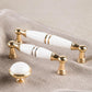 White Ceramic Cabinet Pulls and Knobs, Gold / Black Options