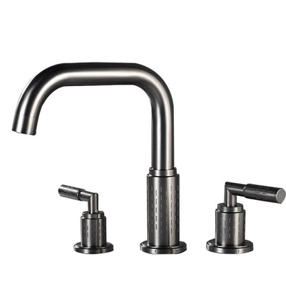 Dorvia Modern High-Arc Two-Handle 3-Hole Widespread Bathroom Sink Faucet with Textured Details