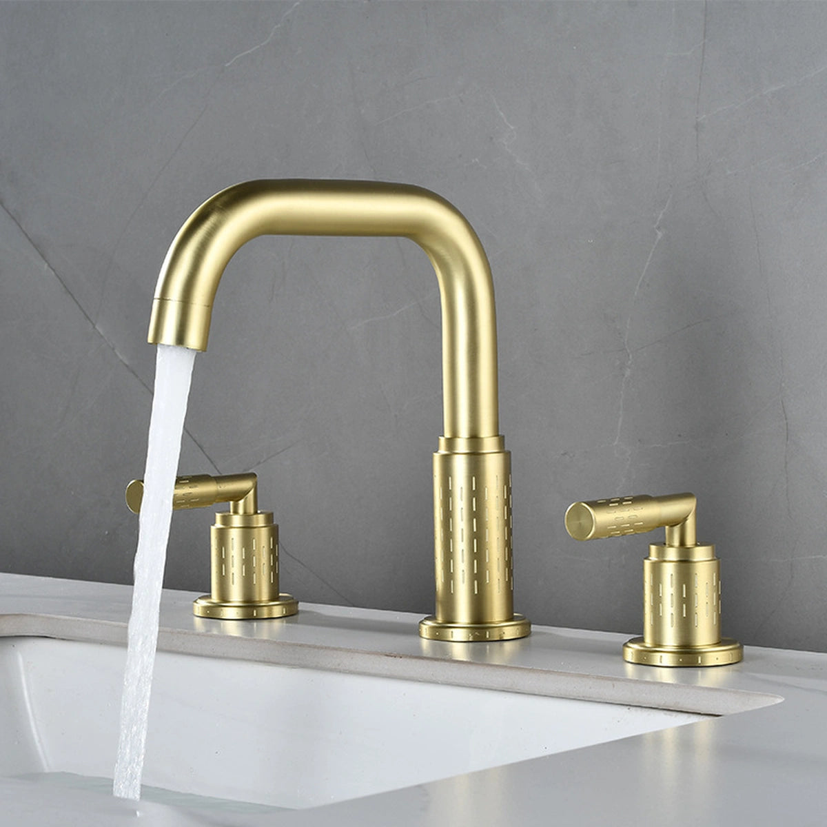 Dorvia Modern High-Arc Two-Handle 3-Hole Widespread Bathroom Sink Faucet with Textured Details
