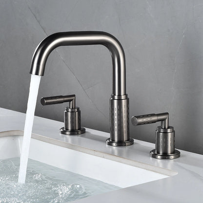 Dorvia Modern High-Arc Two-Handle 3-Hole Widespread Bathroom Sink Faucet with Textured Details