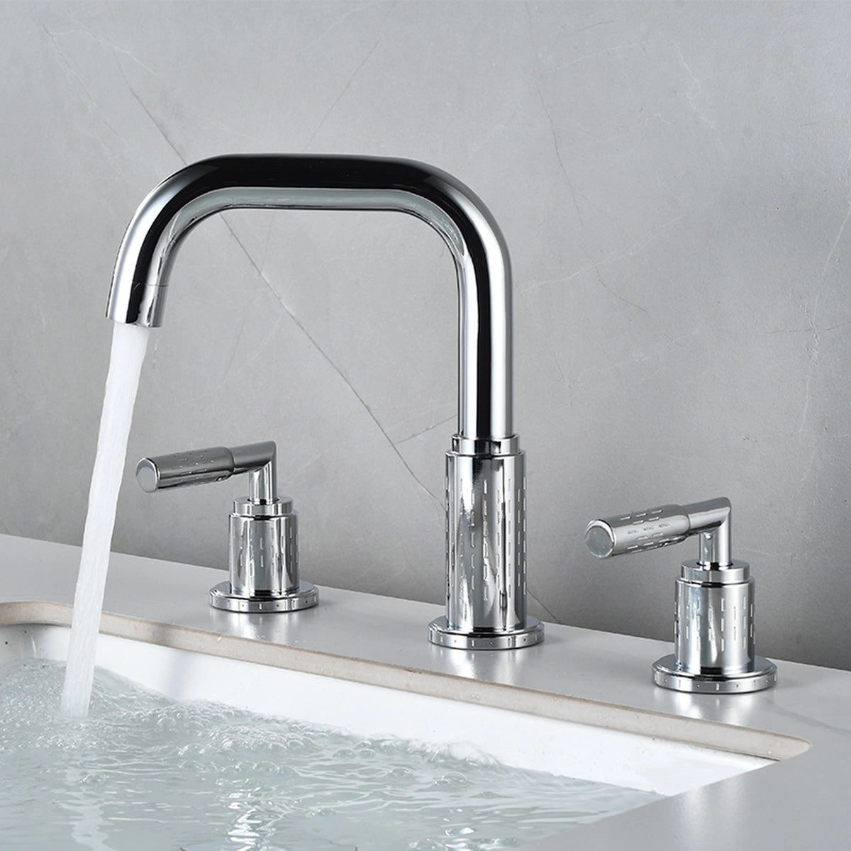 Dorvia Modern High-Arc Two-Handle 3-Hole Widespread Bathroom Sink Faucet with Textured Details