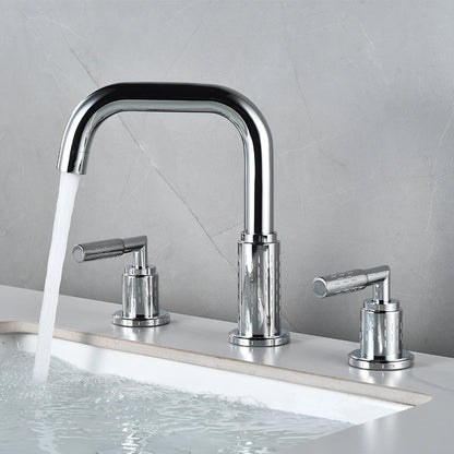 Dorvia Modern High-Arc Two-Handle 3-Hole Widespread Bathroom Sink Faucet with Textured Details