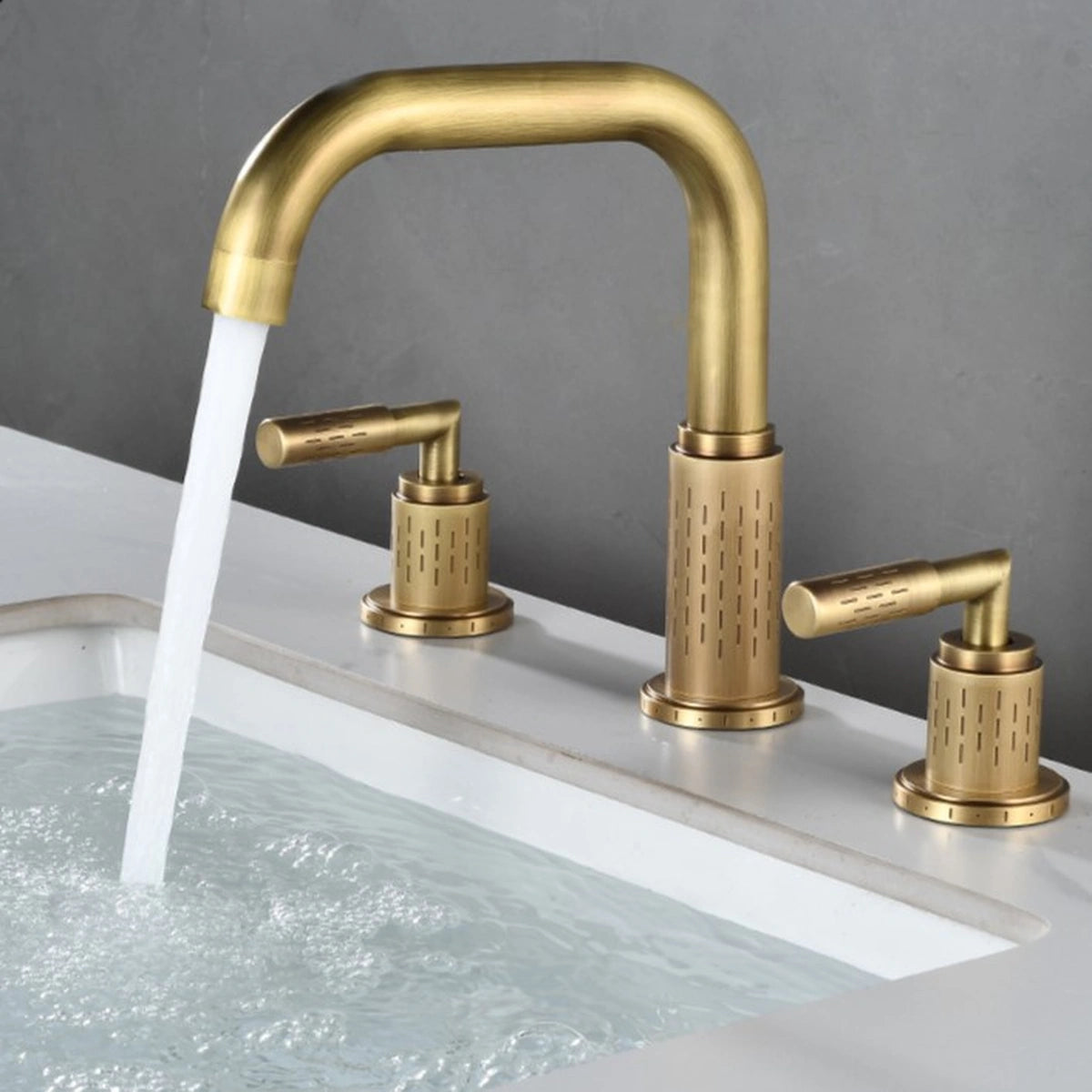 Dorvia Modern High-Arc Two-Handle 3-Hole Widespread Bathroom Sink Faucet with Textured Details