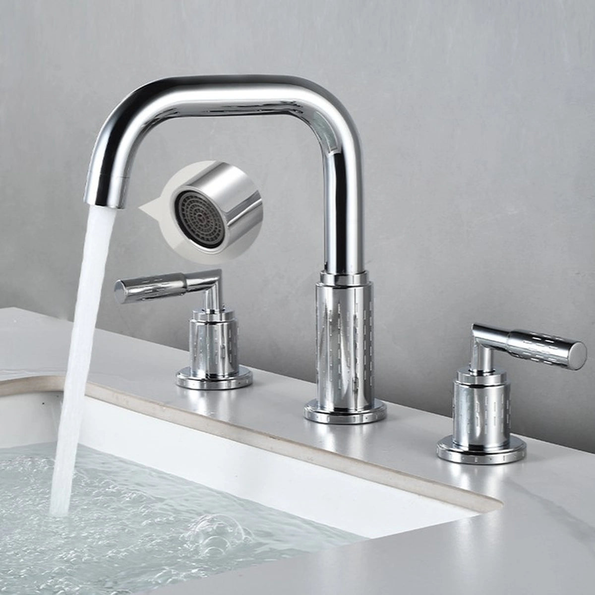 Dorvia Modern High-Arc Two-Handle 3-Hole Widespread Bathroom Sink Faucet with Textured Details