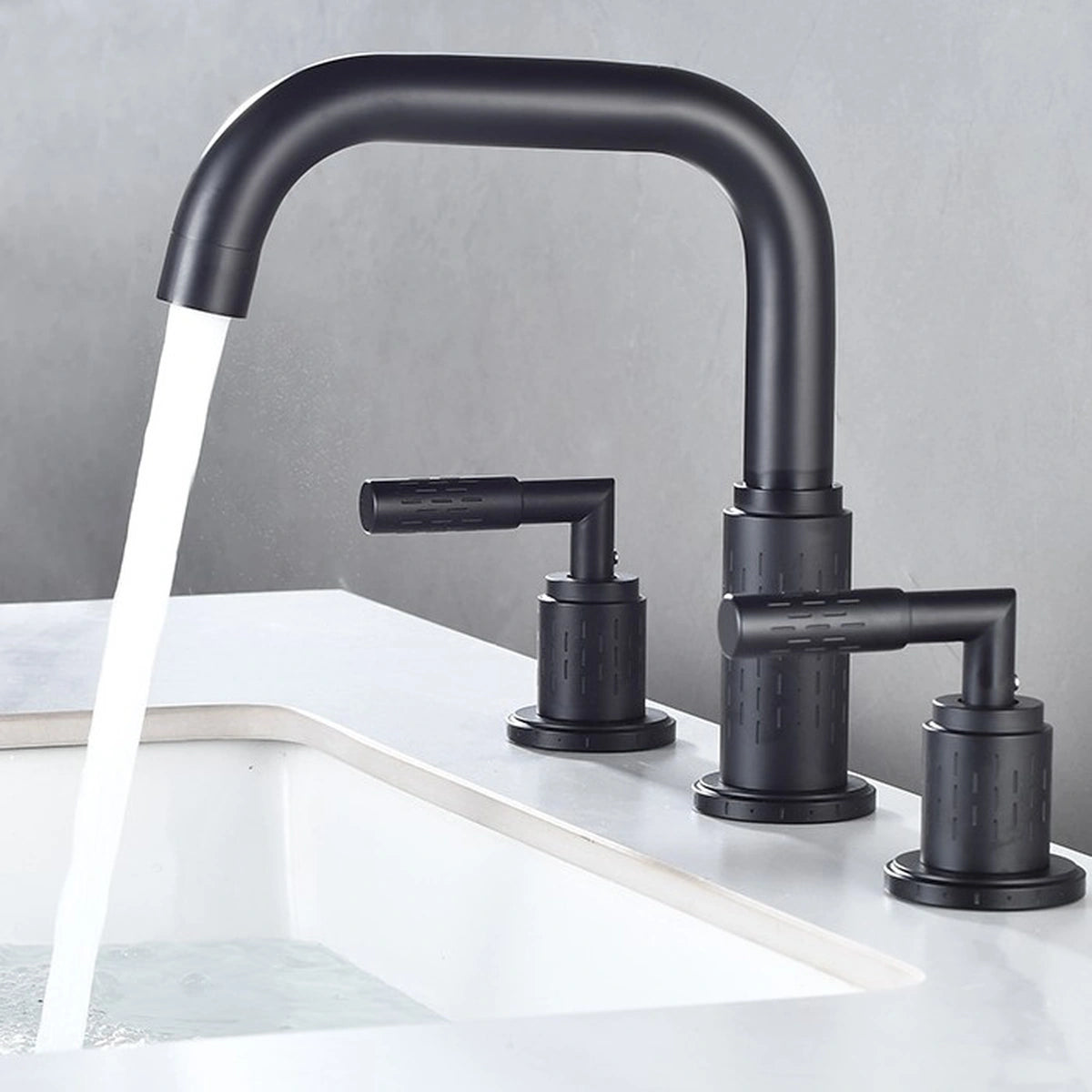 Dorvia Modern High-Arc Two-Handle 3-Hole Widespread Bathroom Sink Faucet with Textured Details