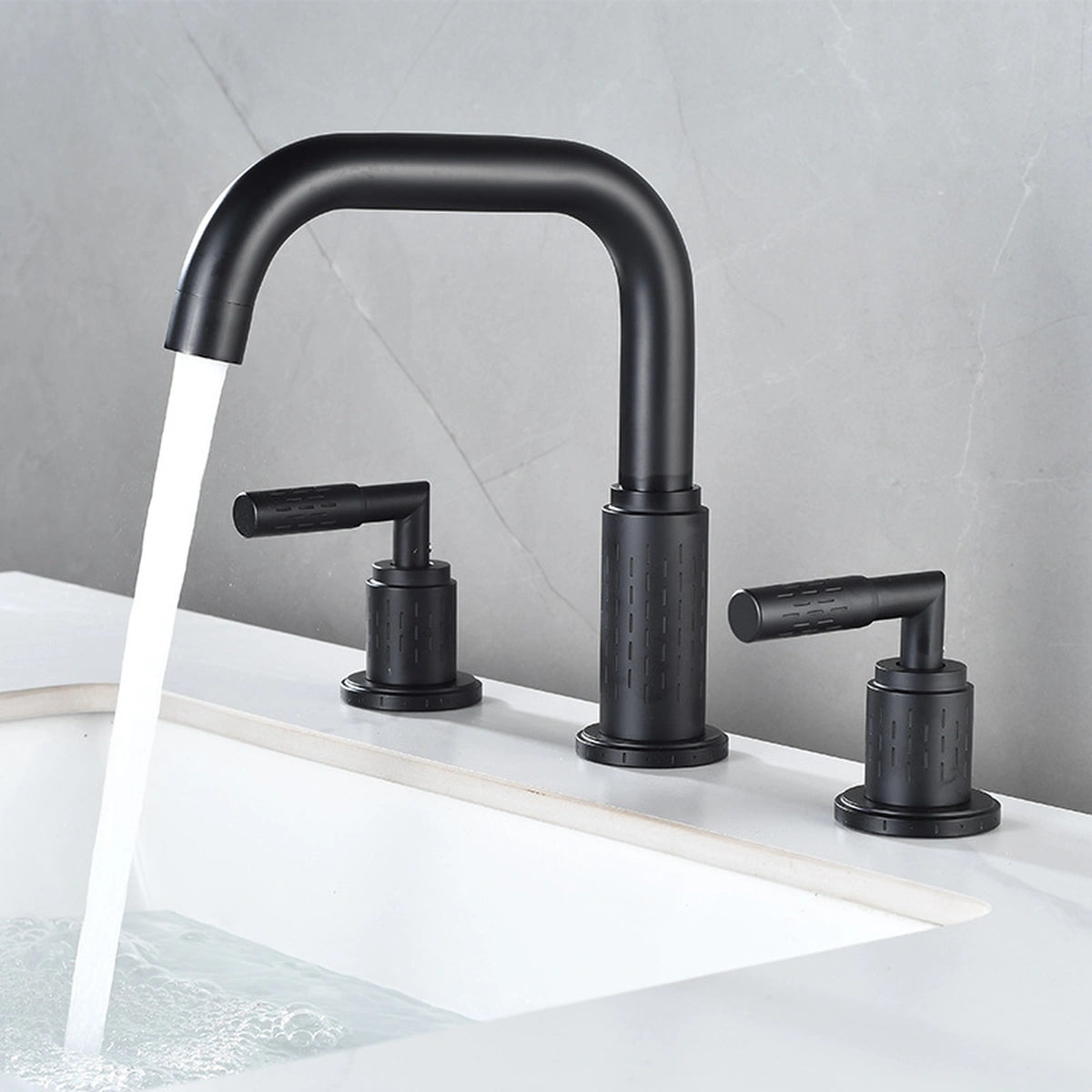 Dorvia Modern High-Arc Two-Handle 3-Hole Widespread Bathroom Sink Faucet with Textured Details
