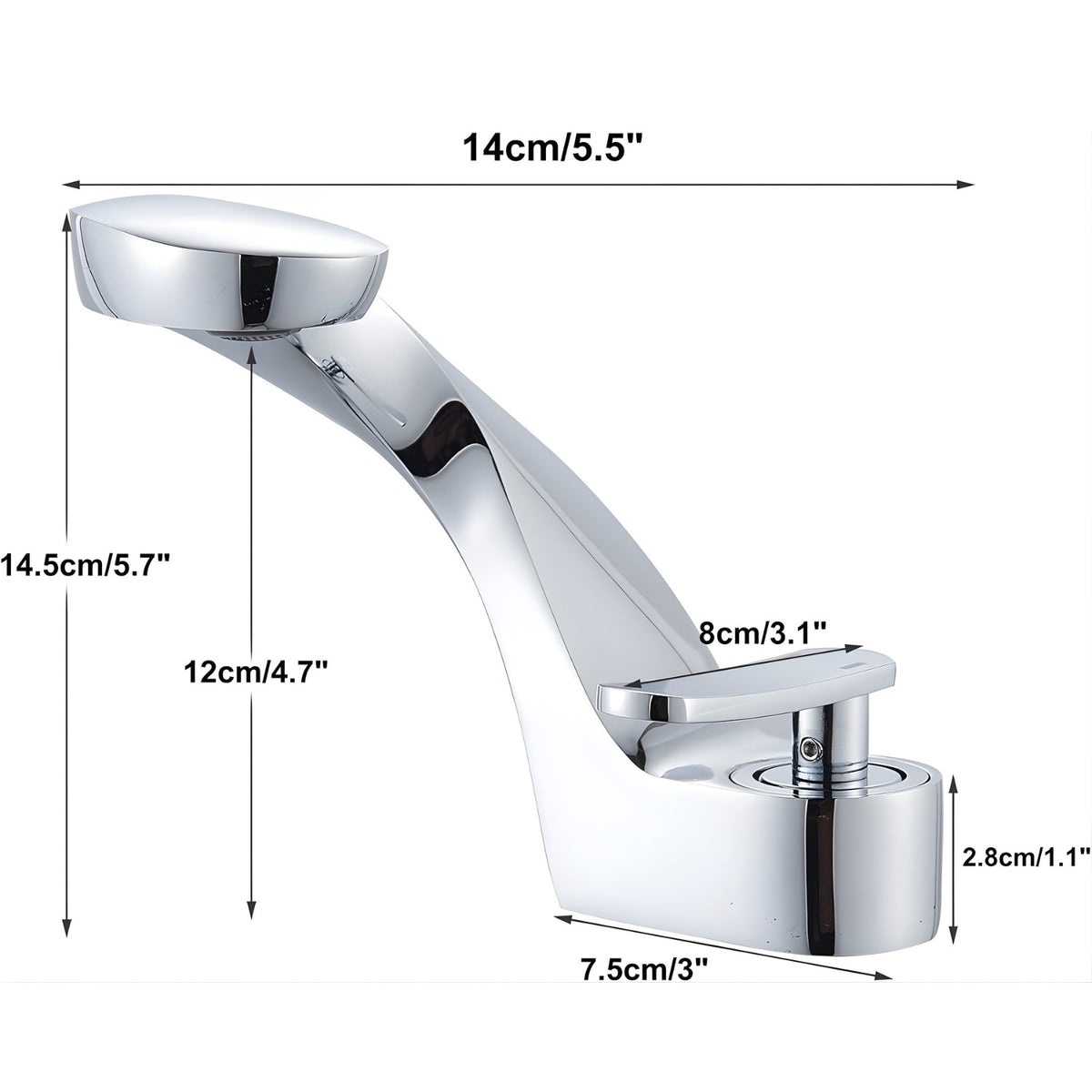 Elara Elegant Bathroom Sink Faucet Single Lever, Solid Brass Single Hole Vanity Faucet - Dimensions
