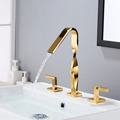 Elara Modern Twisted Two-Handle 3-Hole Widespread Bathroom Sink Faucet