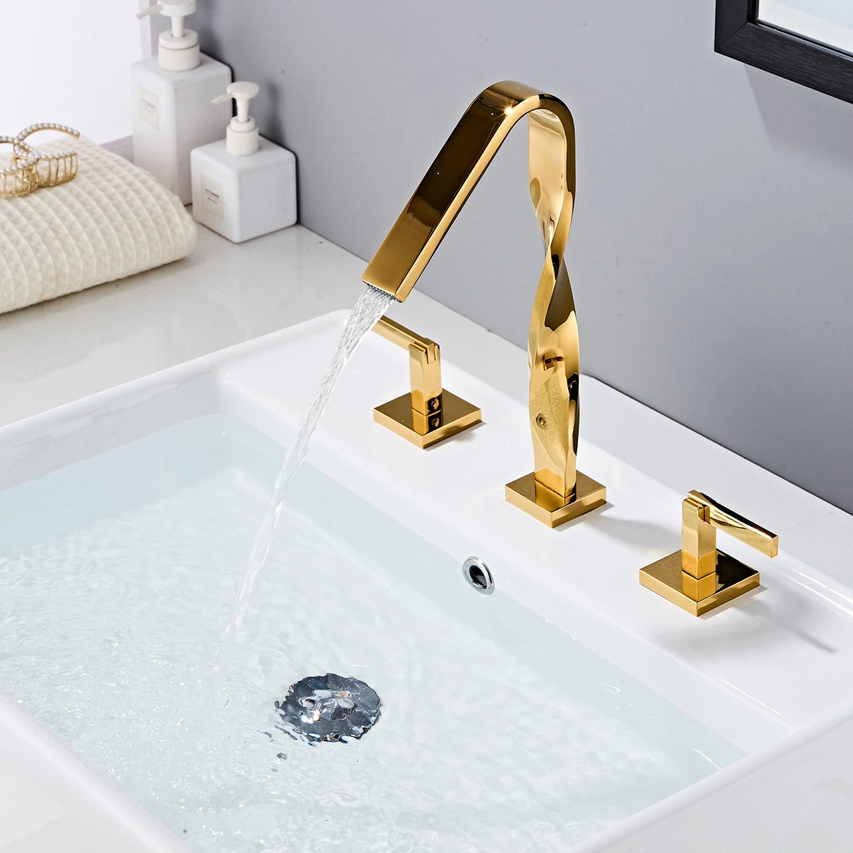 Elara Modern Twisted Two-Handle 3-Hole Widespread Bathroom Sink Faucet
