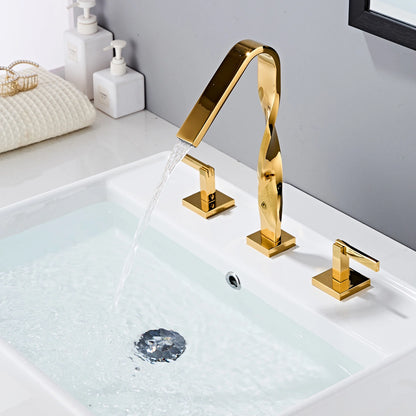Elara Modern Twisted Two-Handle 3-Hole Widespread Bathroom Sink Faucet