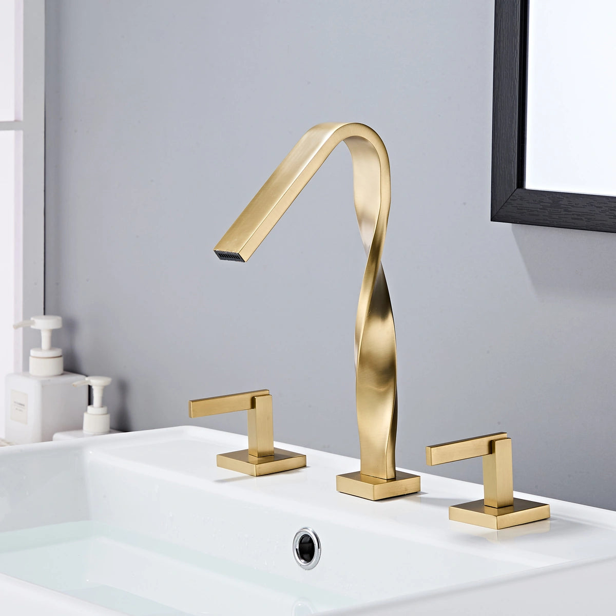 Elara Modern Twisted Two-Handle 3-Hole Widespread Bathroom Sink Faucet