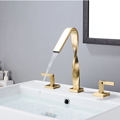 Elara Modern Twisted Two-Handle 3-Hole Widespread Bathroom Sink Faucet