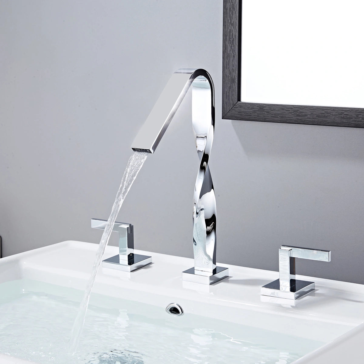 Elara Modern Twisted Two-Handle 3-Hole Widespread Bathroom Sink Faucet
