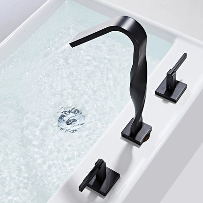 Elara Modern Twisted Two-Handle 3-Hole Widespread Bathroom Sink Faucet