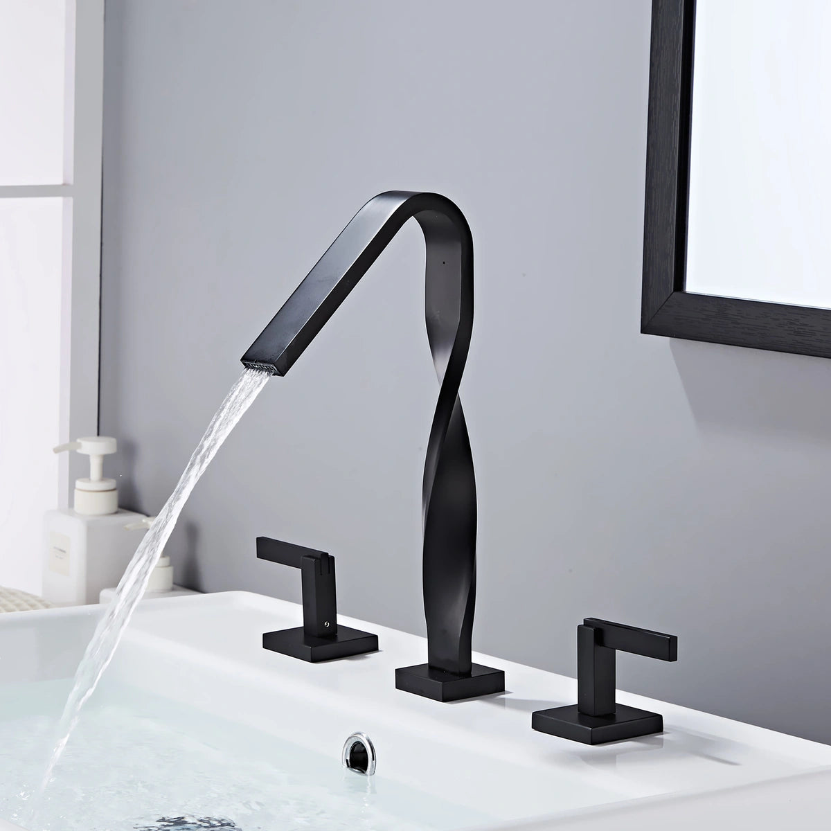 Elara Modern Twisted Two-Handle 3-Hole Widespread Bathroom Sink Faucet