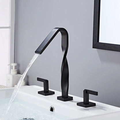 Elara Modern Twisted Two-Handle 3-Hole Widespread Bathroom Sink Faucet