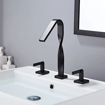 Elara Modern Twisted Two-Handle 3-Hole Widespread Bathroom Sink Faucet