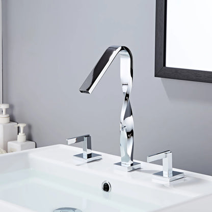 Elara Modern Twisted Two-Handle 3-Hole Widespread Bathroom Sink Faucet