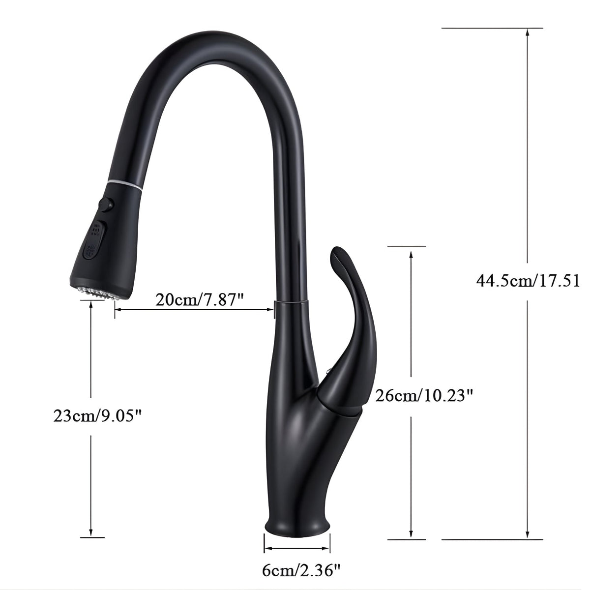 Elara Victorian Style Pull-Out Kitchen Faucet - Dimensions