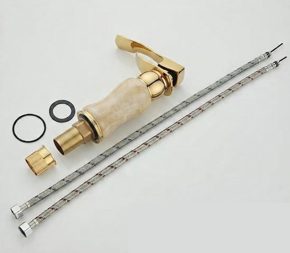 Elegant Brass and Jade Single Handle Bathroom Sink Faucet - What is included