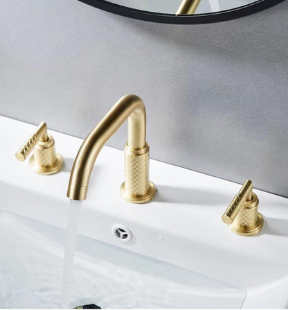 Art Deco Textured Two-Handle 3-Hole Widespread Bathroom Sink Faucet