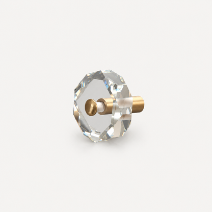 Faceted Crystal Cabinet Knobs with Brass Stem