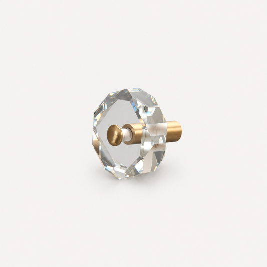 Faceted Crystal Cabinet Knobs with Brass Stem