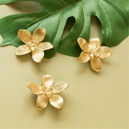 Large Solid Brass Flower Cabinet Knobs