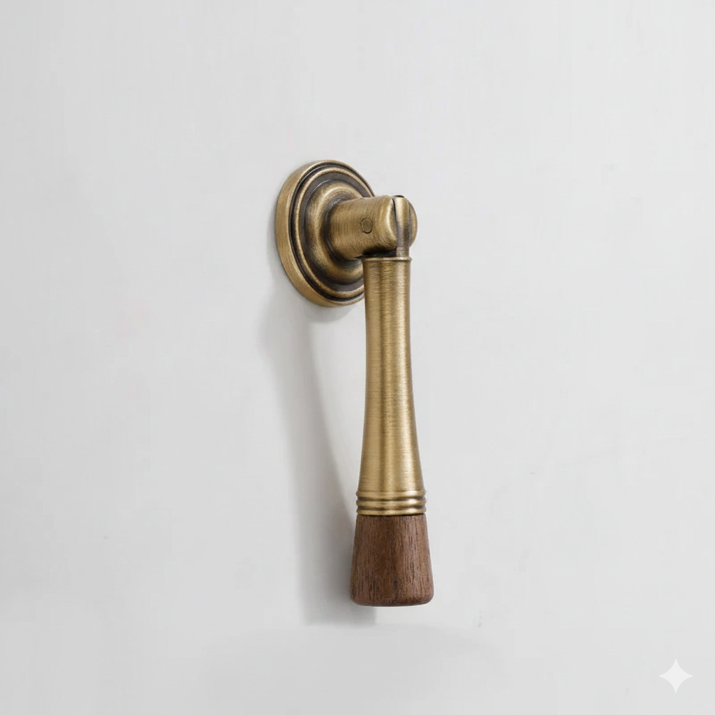 Walnut and Antique Brass Cabinet Pulls with Knob Options