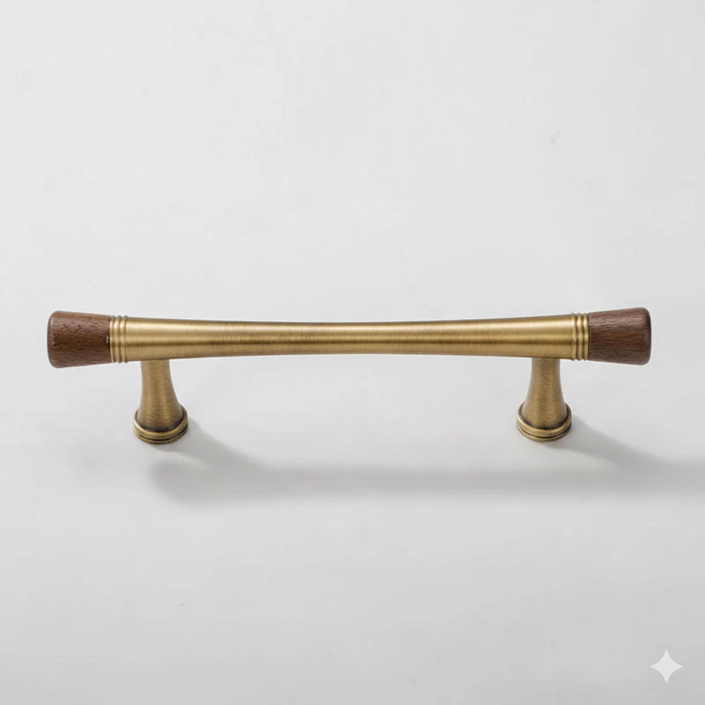 Walnut and Antique Brass Cabinet Pulls with Knob Options