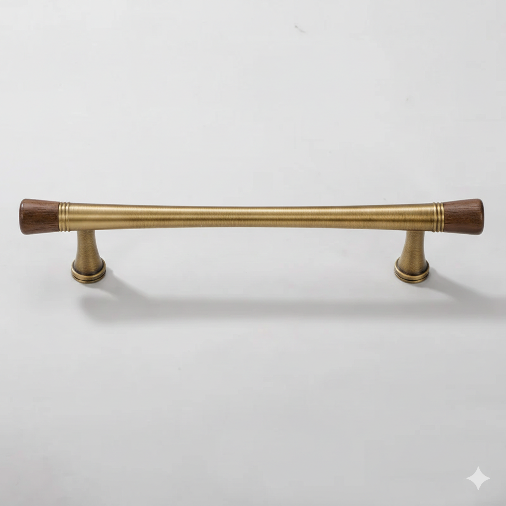 Walnut and Antique Brass Cabinet Pulls with Knob Options