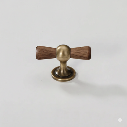 Walnut and Antique Brass Cabinet Pulls with Knob Options
