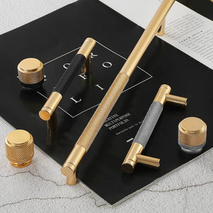 Modern Gold Knurled T-Bar Cabinet Handles and Knobs