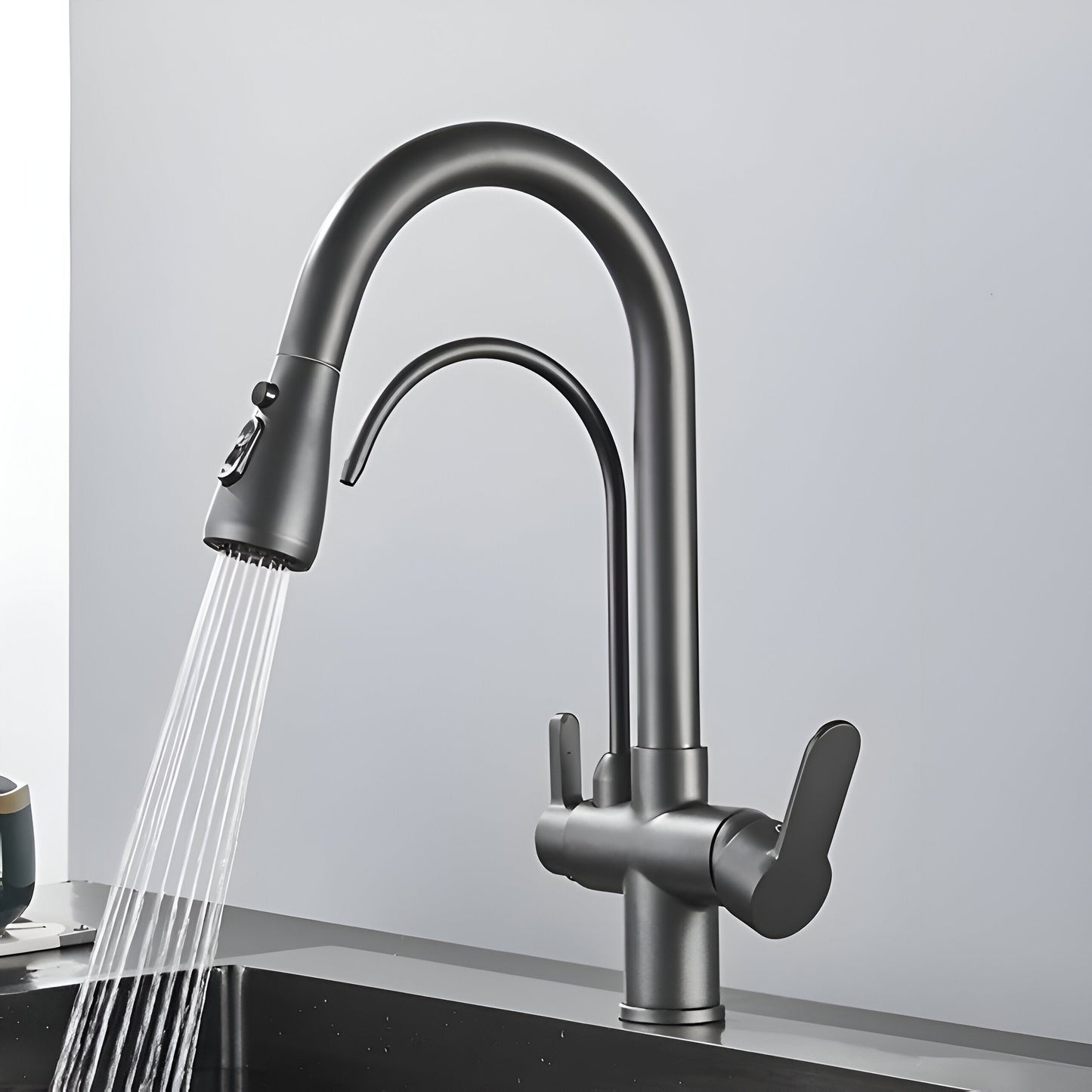 Clarivo Three-Way Kitchen Faucet with Filter Tap & Pull-Down Spout for Kitchen Sink