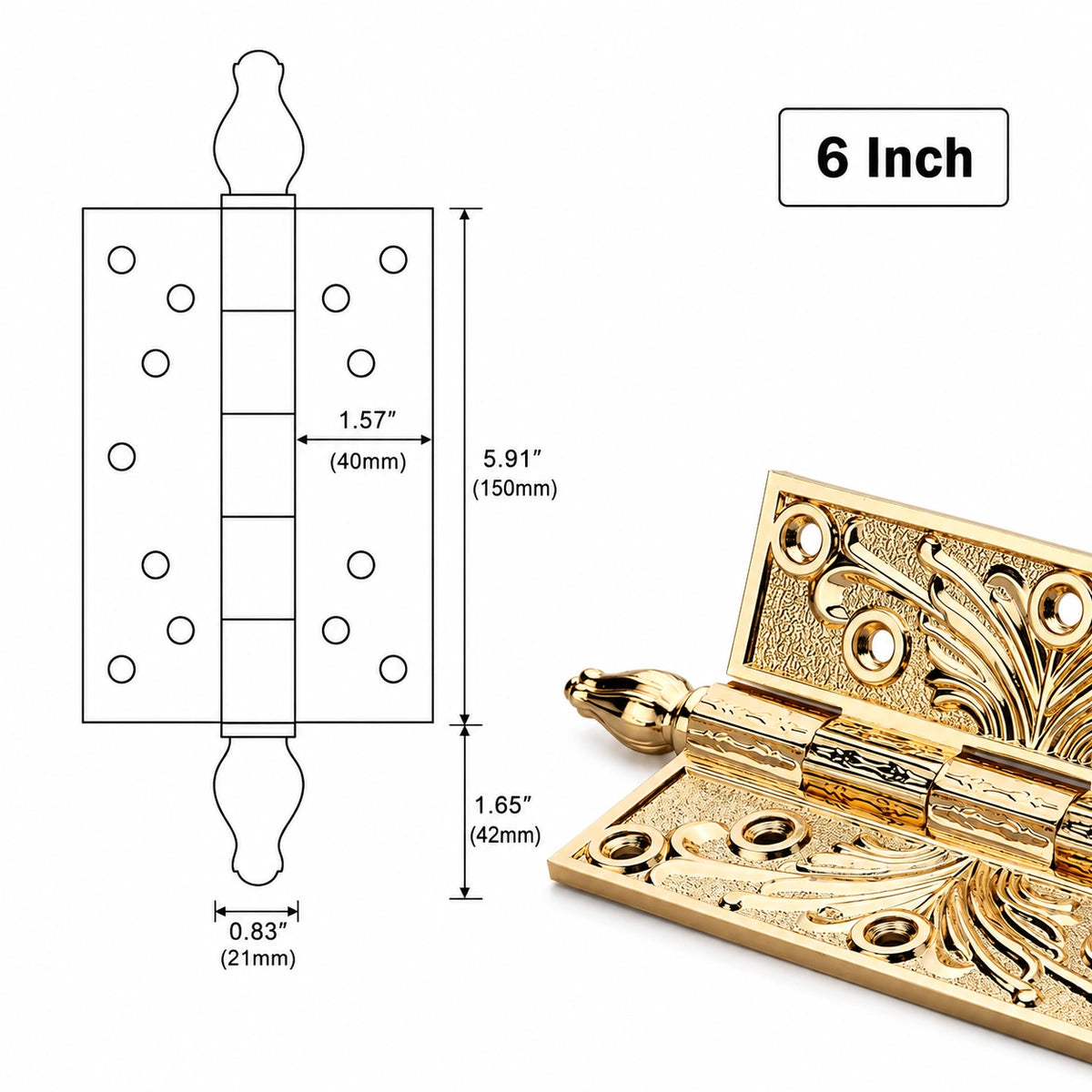 Hadrian Decorative Brass Exterior Door Hinges with Scrollwork