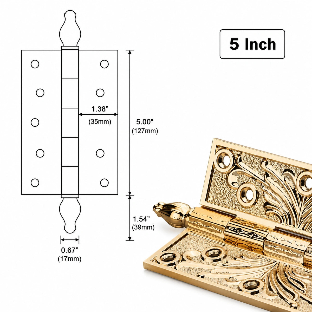 Hadrian Decorative Brass Exterior Door Hinges with Scrollwork