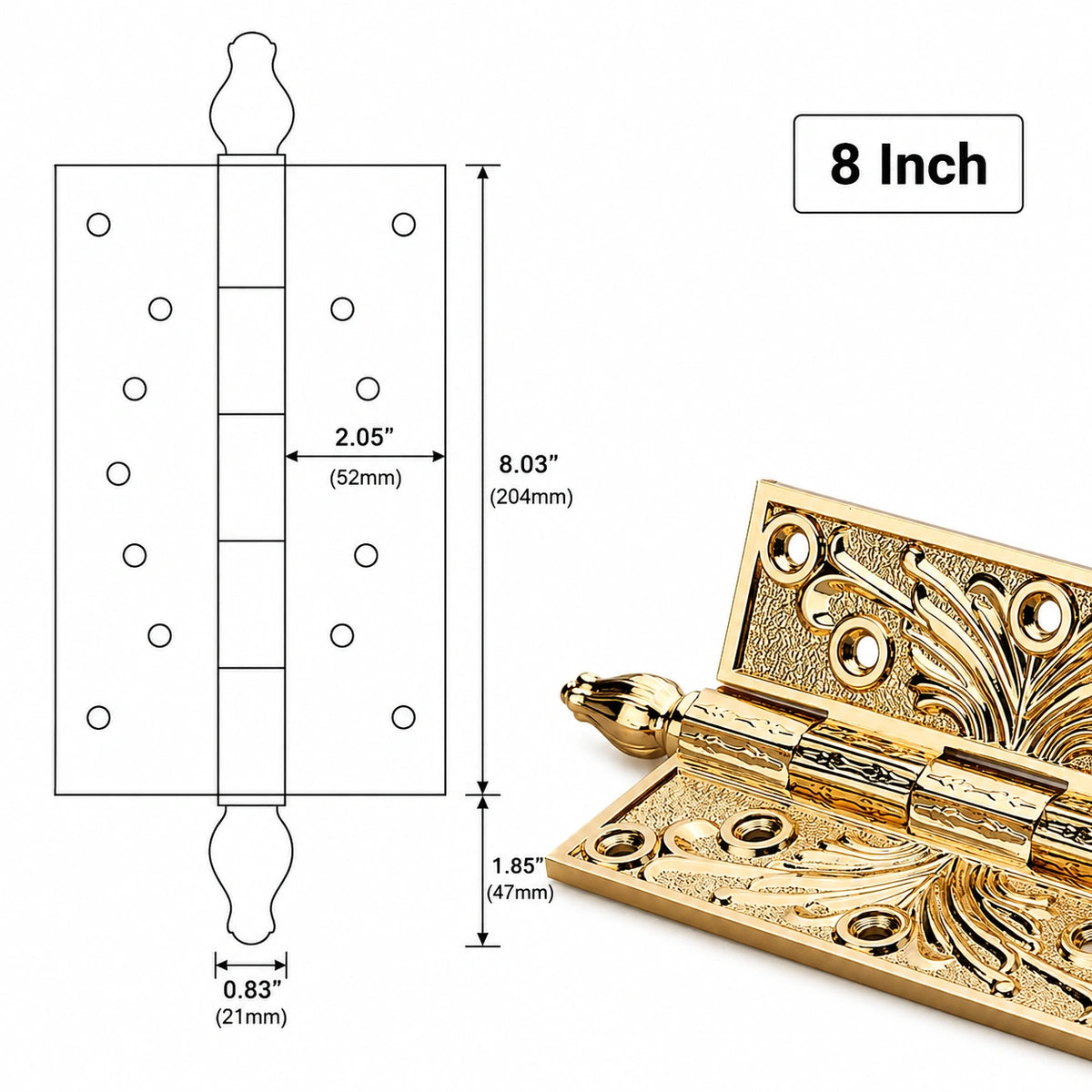 Hadrian Decorative Brass Exterior Door Hinges with Scrollwork