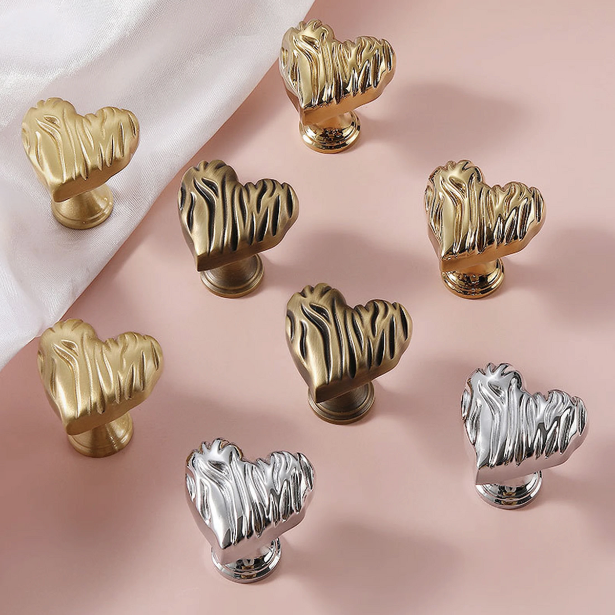 Heart Shaped Brass Cabinet Knob with Wavy Texture
