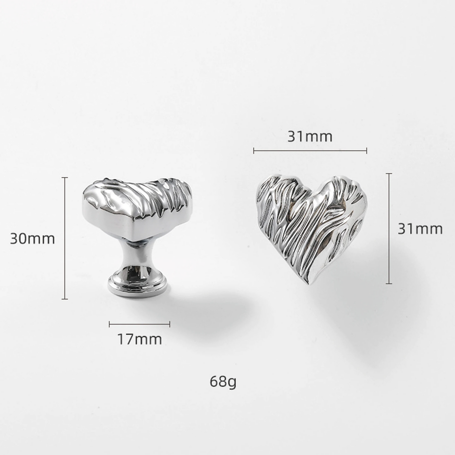 Heart Shaped Brass Cabinet Knob with Wavy Texture