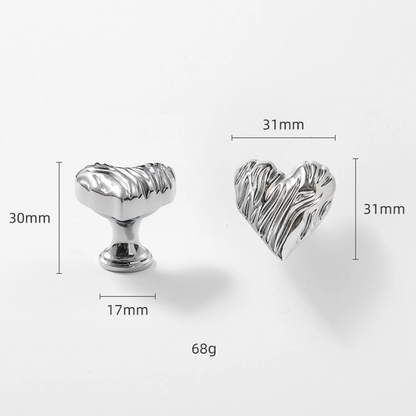 Heart Shaped Brass Cabinet Knob with Wavy Texture
