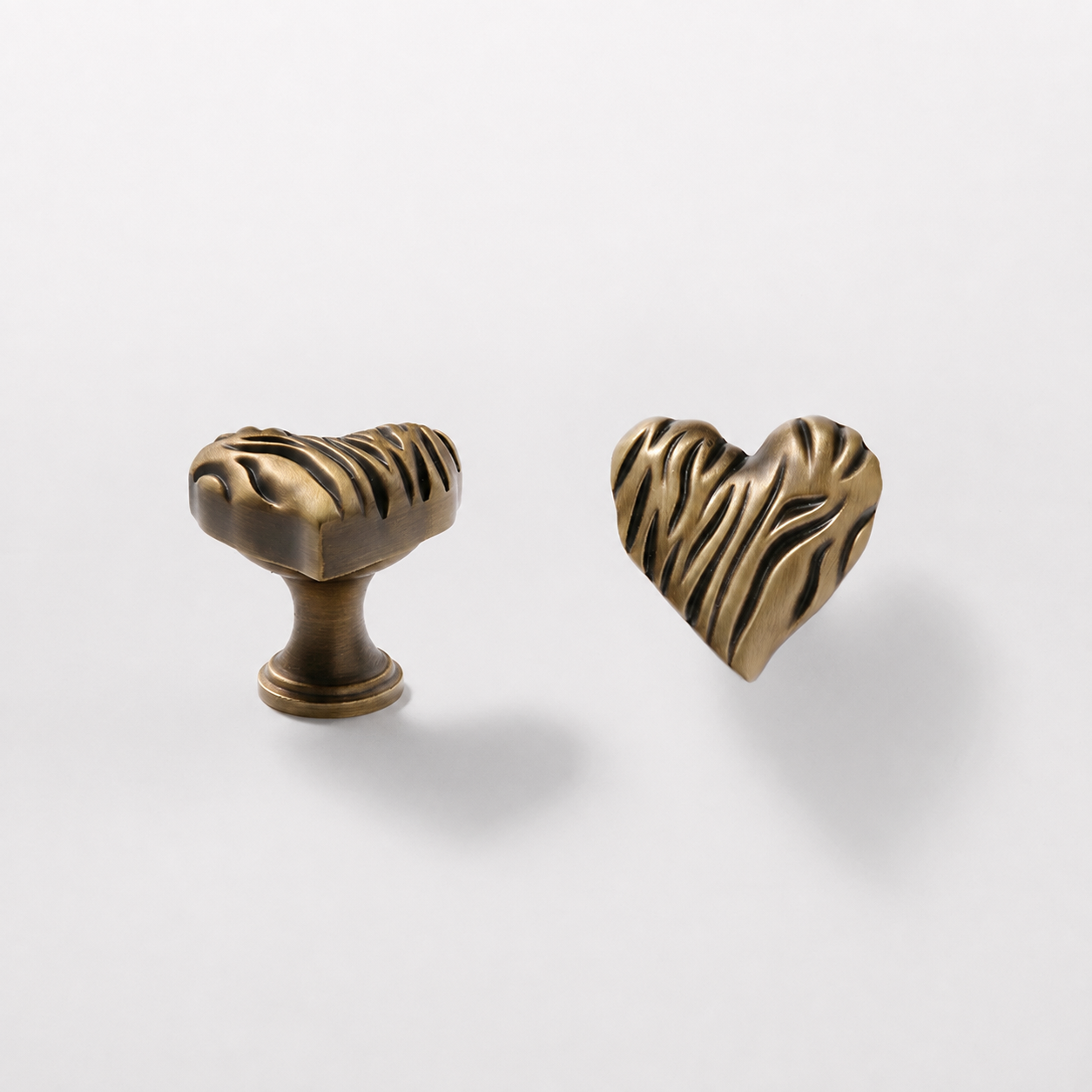 Heart Shaped Brass Cabinet Knob with Wavy Texture