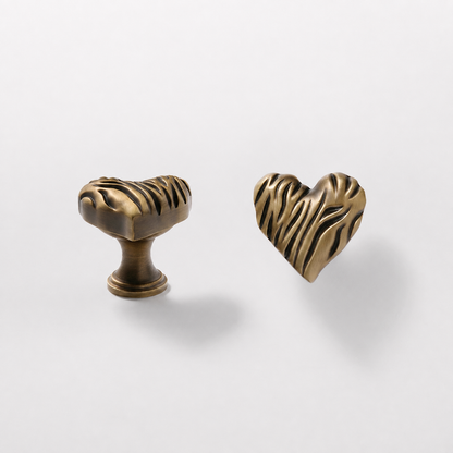 Heart Shaped Brass Cabinet Knob with Wavy Texture