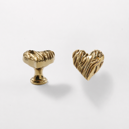 Heart Shaped Brass Cabinet Knob with Wavy Texture