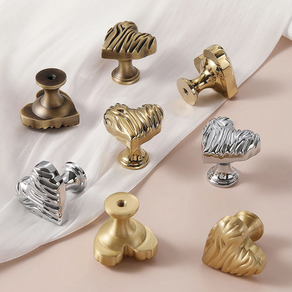 Heart Shaped Brass Cabinet Knob with Wavy Texture