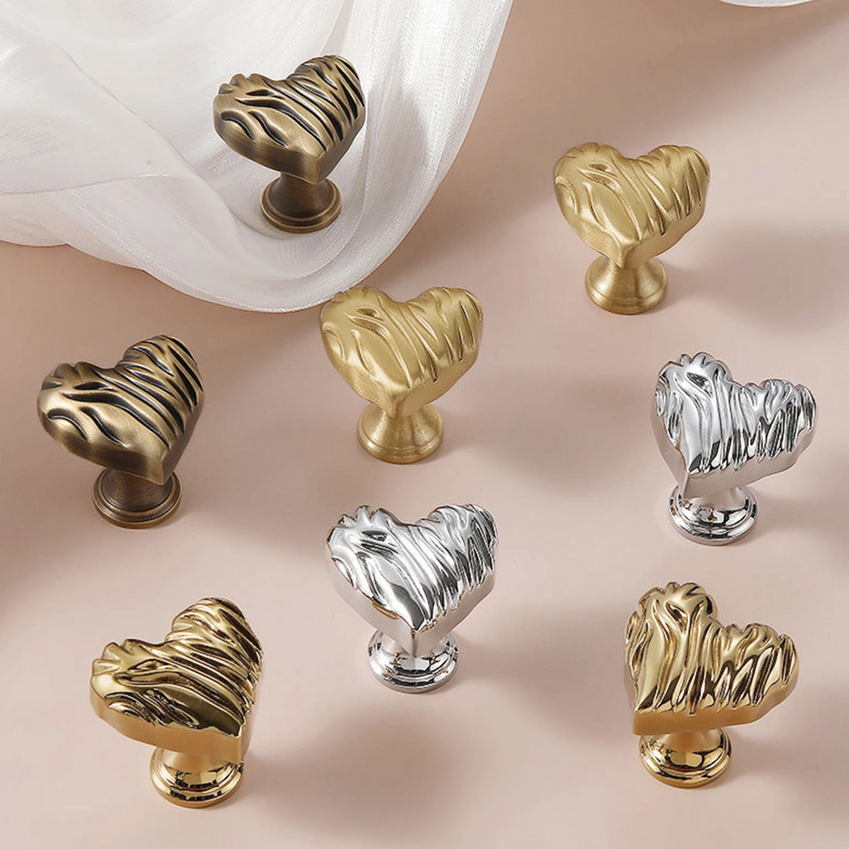 Heart Shaped Brass Cabinet Knob with Wavy Texture