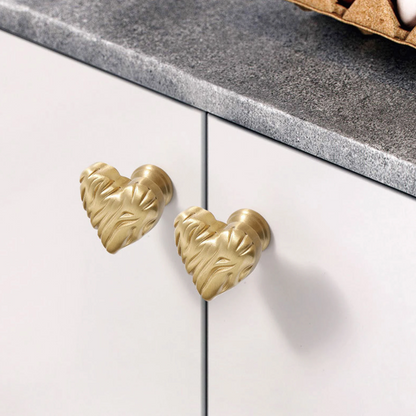Heart Shaped Brass Cabinet Knob with Wavy Texture