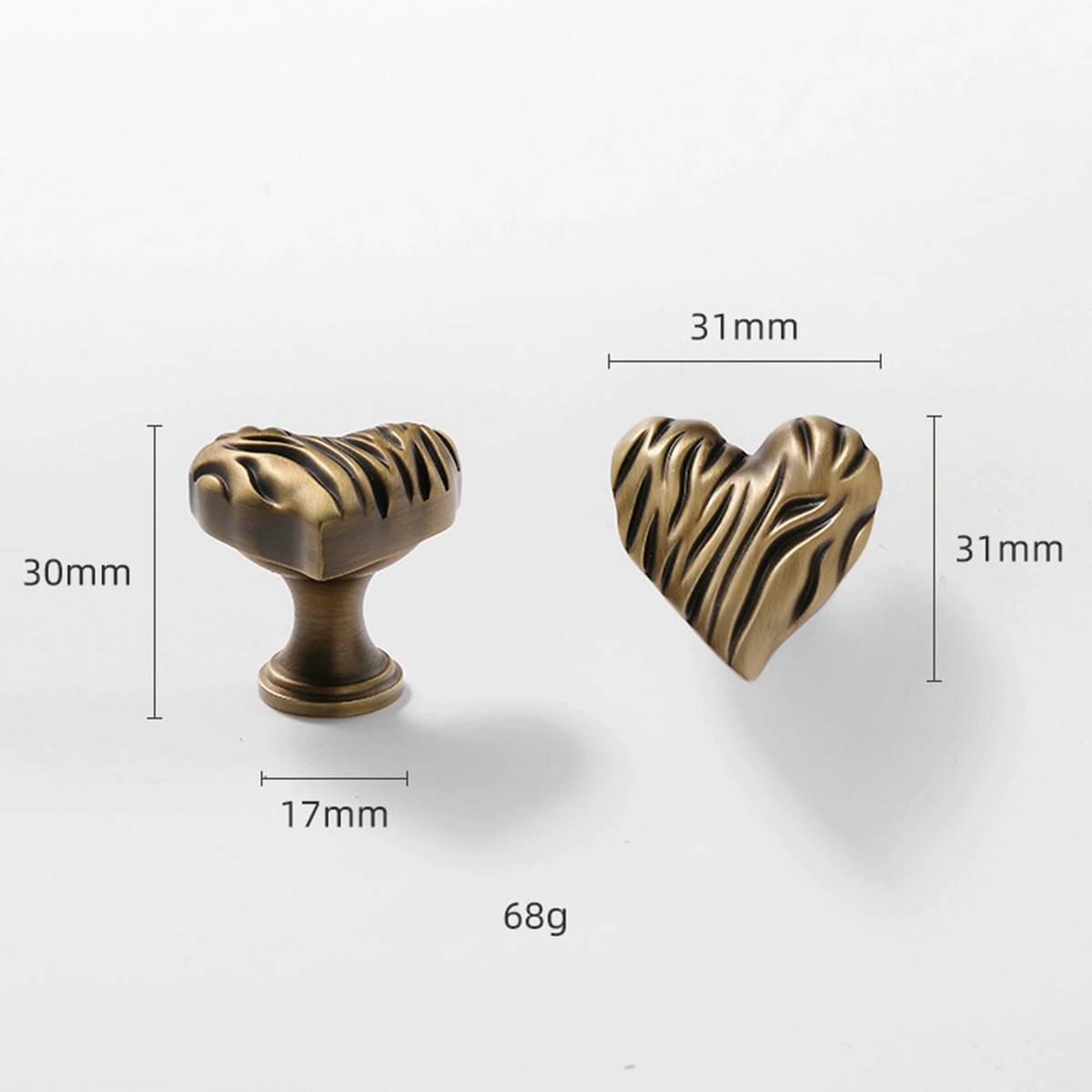 Heart Shaped Brass Cabinet Knob with Wavy Texture