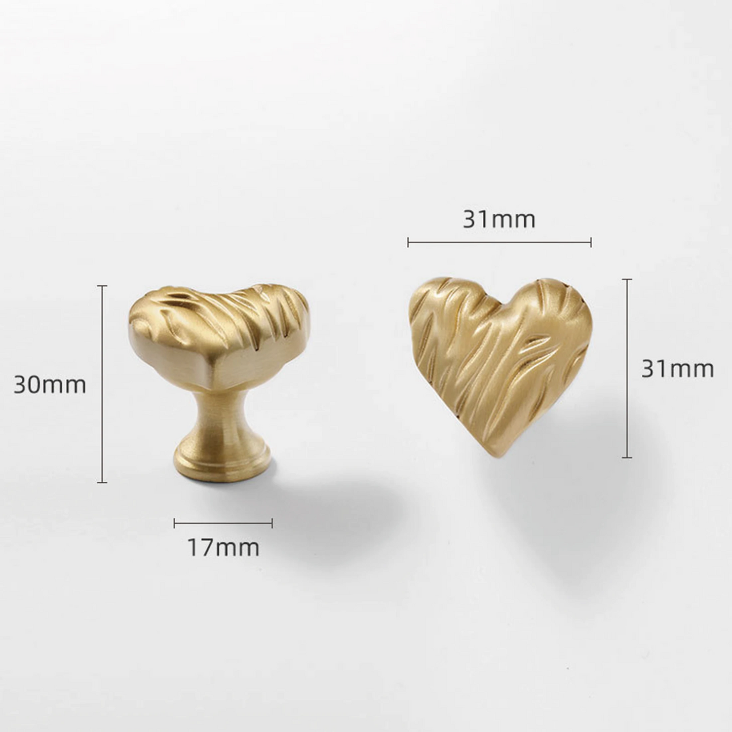 Heart Shaped Brass Cabinet Knob with Wavy Texture