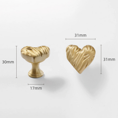 Heart Shaped Brass Cabinet Knob with Wavy Texture
