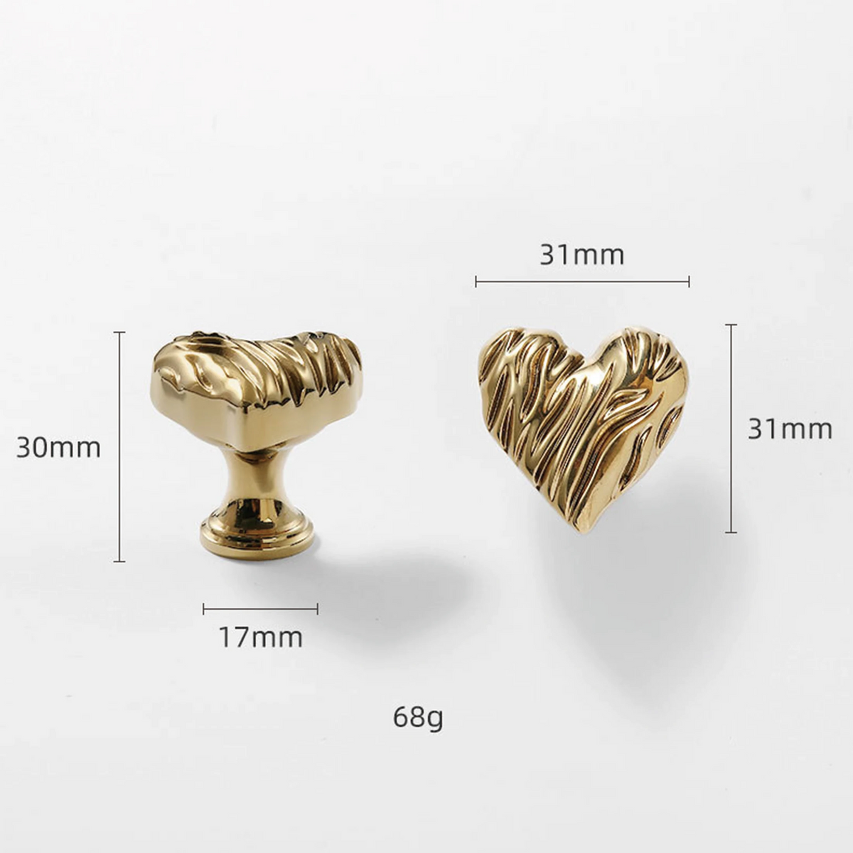 Heart Shaped Brass Cabinet Knob with Wavy Texture